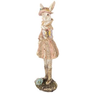 Clayre & Eef 6PR5507 Dekorativní králík béžový zlatý 9x8x26 cm