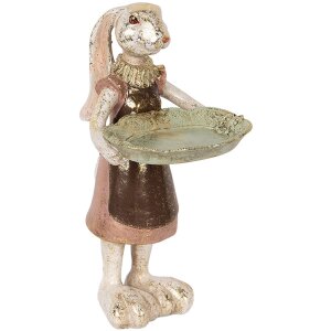 Clayre & Eef 6PR5136 Dekorace Králík s miskou Bílé zlato 15x15x29 cm