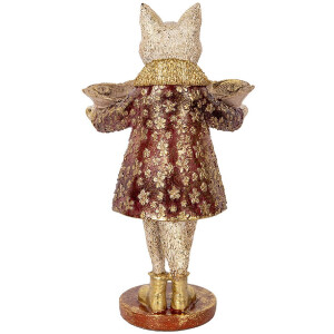 Clayre & Eef 6PR5142 Dekorativní kočka béžová zlatá 16x14x27 cm