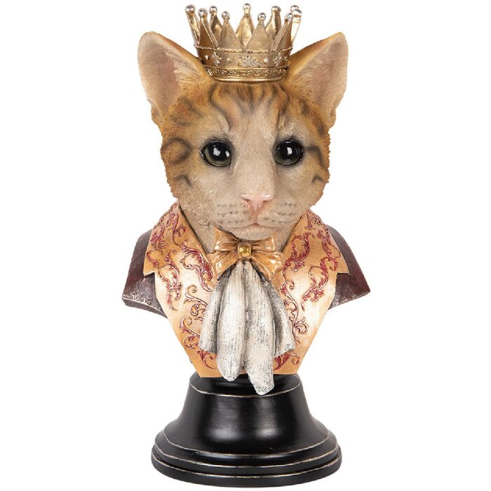 Clayre & Eef 6PR5107 Dekorativní poprsí Kočka hnědá béžová 20x19x37 cm venkovský styl