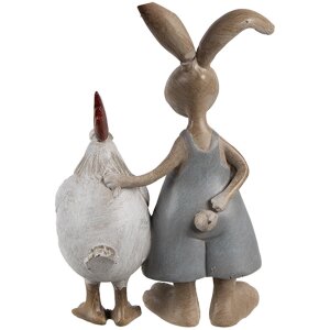 Clayre & Eef 6PR5280 Dekorativní králík s kuřetem hnědý bílý 7x3x10 cm