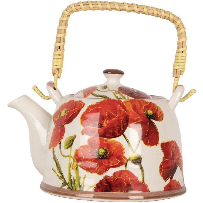 Clayre & Eef 6CETE0171 Čajová konvice Poppies Ceramic 800 ml Retro Vintage