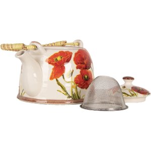 Clayre & Eef 6CETE0171 Čajová konvice Poppies Ceramic 800 ml Retro Vintage
