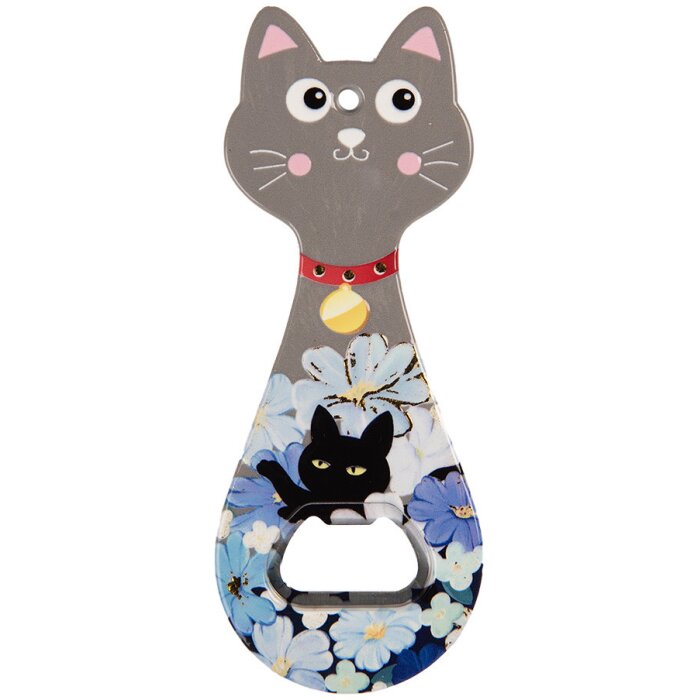 Clayre & Eef 6CE2068 Otvírák na lahve Cat Ceramic 5x14 cm Grey Blue