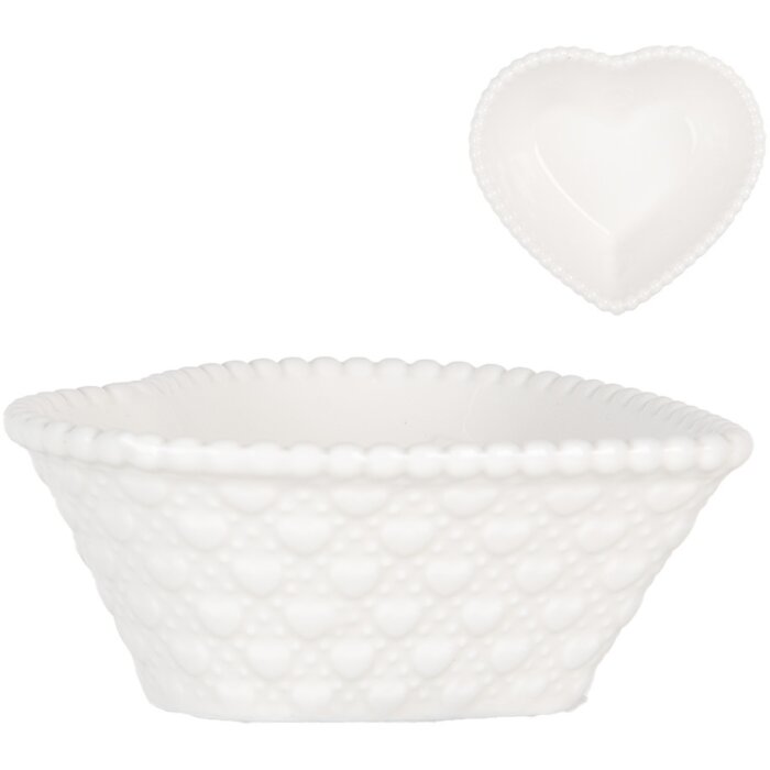 Clayre & Eef 6CEBO0203M Miska ve tvaru srdce bílá 10x9x4 cm 75 ml