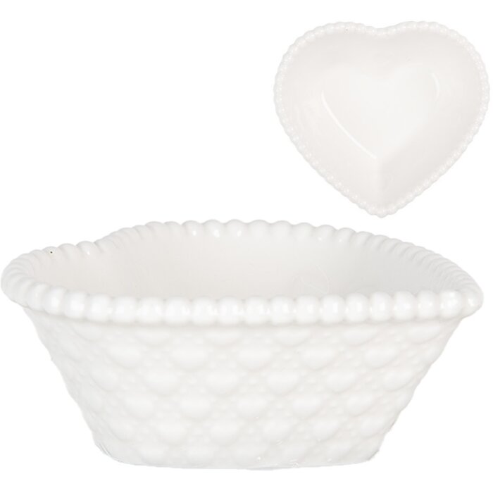 Clayre & Eef 6CEBO0203S Keramická srdcová miska 8x8x3 cm 25 ml Bílá