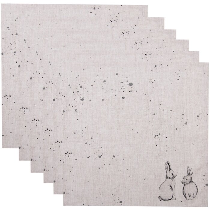 Clayre & Eef BNS43 sada 6 ubrousků 40x40 cm béžová šedá s motivem zajíčka