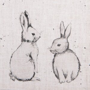 Clayre & Eef BNS43 sada 6 ubrousků 40x40 cm béžová šedá s motivem zajíčka