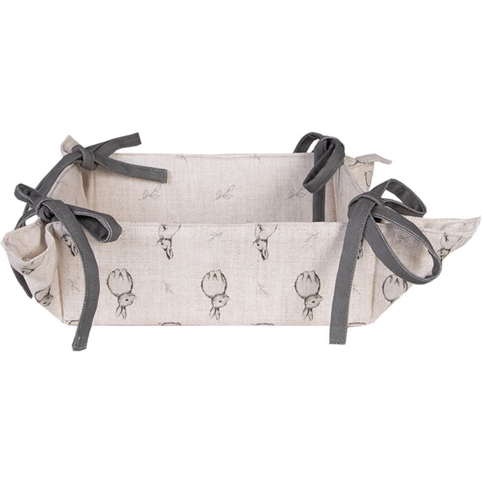 Clayre & Eef BNS47 Koš na chléb 35x35x8 cm Béžový šedý s motivem zajíčka