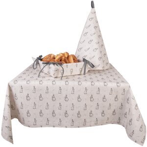 Clayre & Eef BNS47 Koš na chléb 35x35x8 cm Béžový šedý s motivem zajíčka