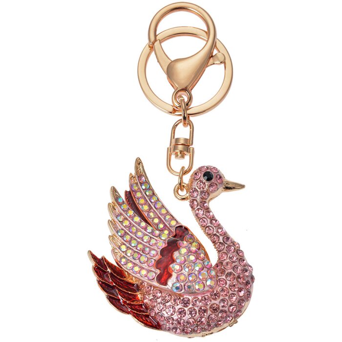 Juleeze JZKC0171 Klíčenka labuť zlatá růžová s kamínky 5x2x6 cm