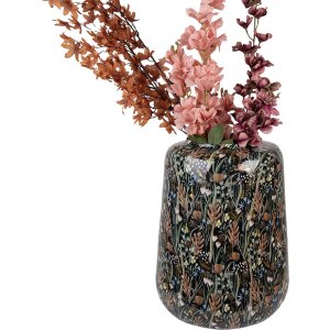 Clayre & Eef 65886 Dekorativní váza Iron Black Brown Ø 31x40 cm Botanický design