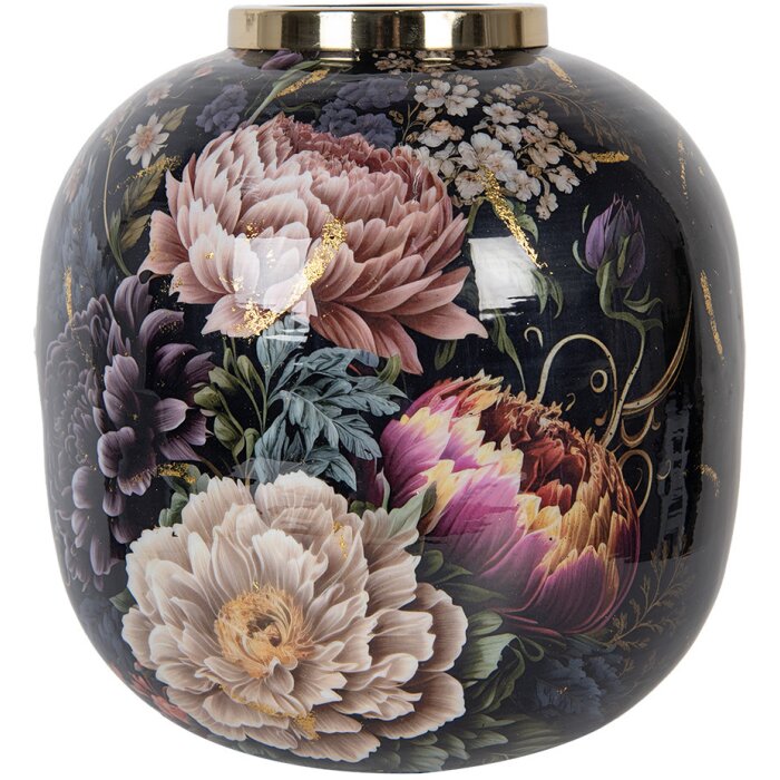 Clayre & Eef 65888 Dekorativní váza Iron Black Pink Ø 29x29 cm