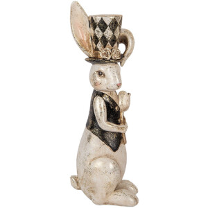 Clayre & Eef dekorativní figurka králíka vintage bílá černá zlatá 12x14x38 cm