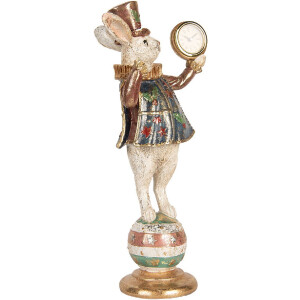 Clayre & Eef Dekorativní králík s hodinami bílé zlato 17x11x35 cm Vintage styl