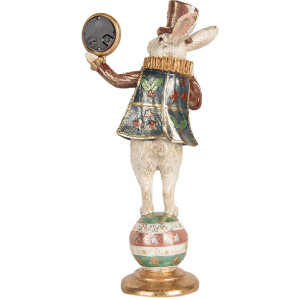 Clayre & Eef Dekorativní králík s hodinami bílé zlato 17x11x35 cm Vintage styl