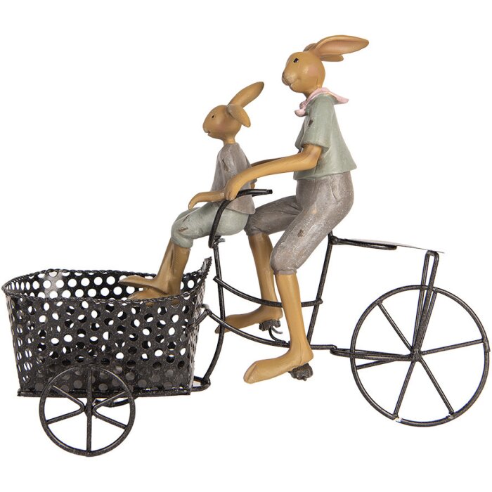 Clayre & Eef dekorace králík na kole ve venkovském stylu 28x12x23 cm