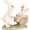 Dekorativní figurka Clayre & Eef Králík s vozíkem béžová 14x7x12 cm