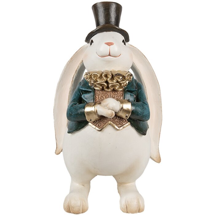 Clayre & Eef Dekorativní figurka králíka bílá modrá 14x13x23 cm Polyresin