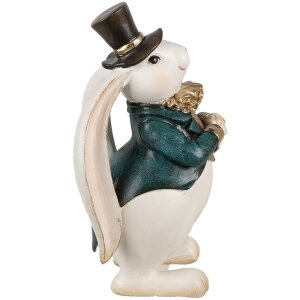 Clayre & Eef Dekorativní figurka králíka bílá modrá 14x13x23 cm Polyresin