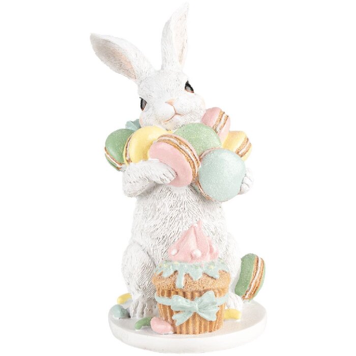 Clayre & Eef Dekorace Rabbit White Pink 13x15x25 cm Velikonoční dekorace