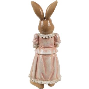 Clayre & Eef Dekorace Králík Polyresin Hnědá Růžová 11x11x26 cm Venkovský styl