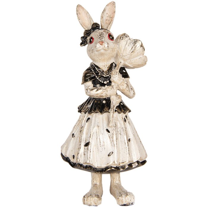 Clayre & Eef Dekorativní králík béžový černý 13x11x30 cm Velikonoční figurka z polyresinu