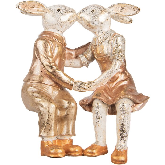 Clayre & Eef dekorativní figurka králičí pár zlatobéžová 32x17x35 cm