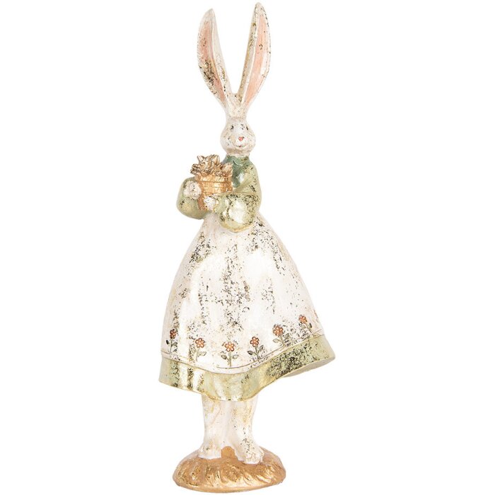 Clayre & Eef Dekorativní králík Vintage Velikonoční figurka béžová zlatá 12x9x33 cm