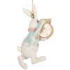 Clayre & Eef Dekorace Přívěsek Králík Bílý Zelený 5x3x9 cm Polyresin