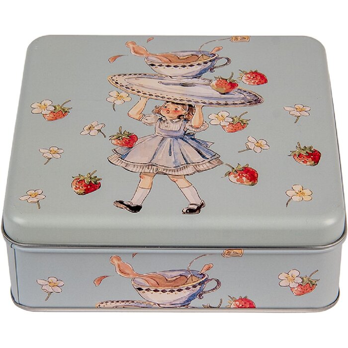 Clayre & Eef 6BL0139 Plechovka modrá 17x17x6 cm Retro Vintage