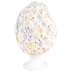 Clayre & Eef Dekorativní vejce s květinovým vzorem bílé růžové Ø 12x19 cm