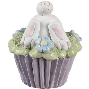 Clayre & Eef 6PR5169 Dekorativní králík bílý fialový zelený Ø11x12cm Polyresin