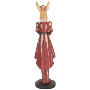 Clayre & Eef Dekorativní králík 48 cm Béžová červená velikonoční dekorace Polyresin Venkovský styl