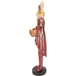 Clayre & Eef Dekorativní králík 48 cm Béžová červená velikonoční dekorace Polyresin Venkovský styl