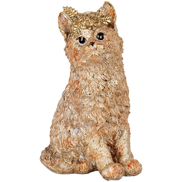 Clayre & Eef Dekorativní kočka béžová 16x14x25 cm Polyresin ve venkovském stylu
