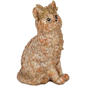 Clayre & Eef Dekorativní kočka béžová 16x14x25 cm Polyresin ve venkovském stylu