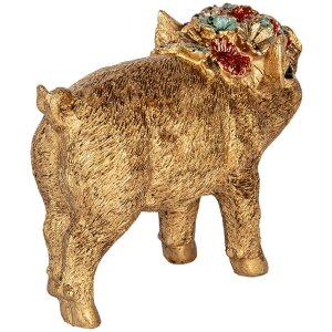 Clayre & Eef Dekorativní prasátko Polyresin ve zlaté barvě 20x7x13 cm Venkovský styl