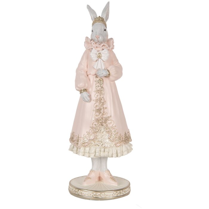Clayre & Eef Dekorativní králík bílý růžový 31 cm Polyresinová romantická figurka