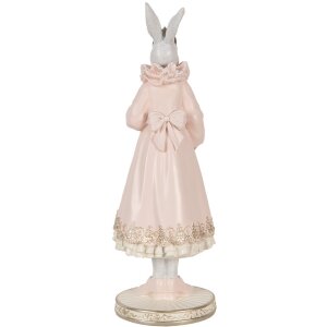 Clayre & Eef Dekorativní králík bílý růžový 31 cm Polyresinová romantická figurka