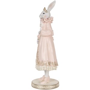 Clayre & Eef Dekorativní králík bílý růžový 31 cm Polyresinová romantická figurka