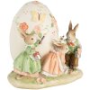 Clayre & Eef dekorativní figurka králíka s velikonočním vajíčkem 22x17x18 cm polyresin venkovský styl