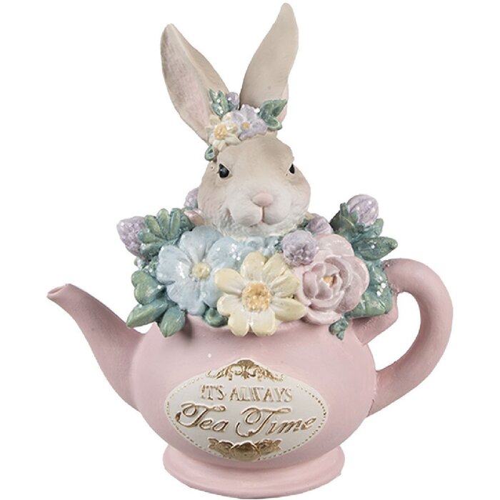 Clayre & Eef Dekorativní džbán s motivem králíka béžovo-růžový 13x8x14 cm Polyresin