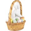 Clayre & Eef Dekorativní králík v košíku 17x13x20 cm Bílá hnědá Velikonoční venkovský styl