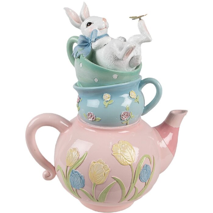 Clayre & Eef Dekorace Rabbit Teapot Pink Blue Country Style 28x19x34 cm