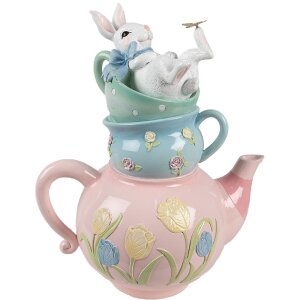 Clayre & Eef Dekorace Rabbit Teapot Pink Blue Country Style 28x19x34 cm