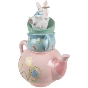 Clayre & Eef Dekorace Rabbit Teapot Pink Blue Country Style 28x19x34 cm