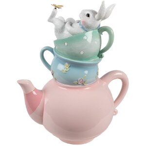 Clayre & Eef Dekorace Rabbit Teapot Pink Blue Country Style 28x19x34 cm