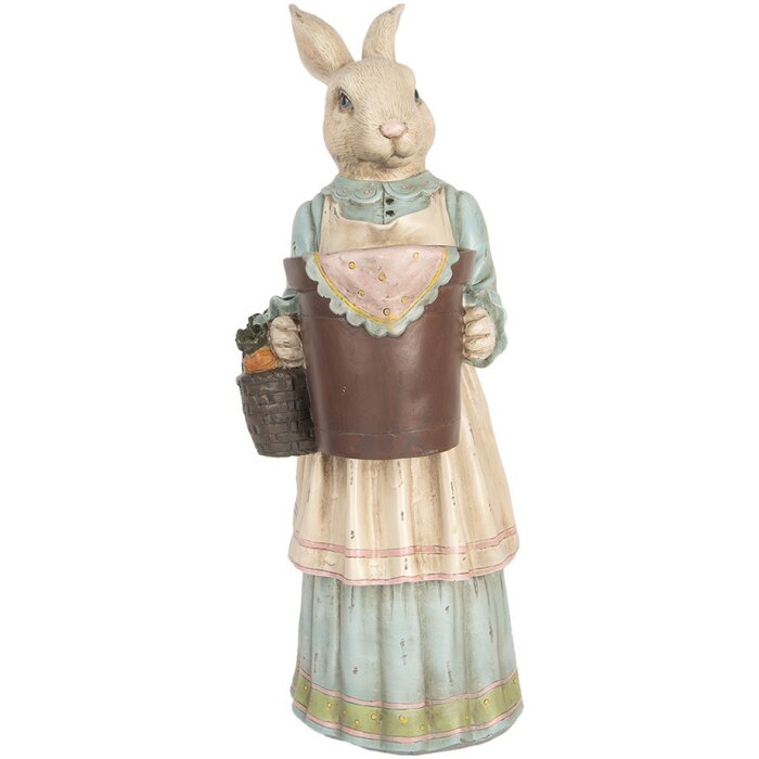 Clayre & Eef Dekorativní králík Polyresin béžová modrá 23x17x46 cm Vintage styl