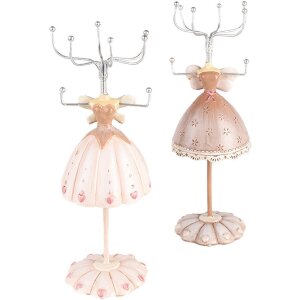 Clayre & Eef Stojan na šperky Ø 7x19 cm Růžový Romantický design s detaily srdce